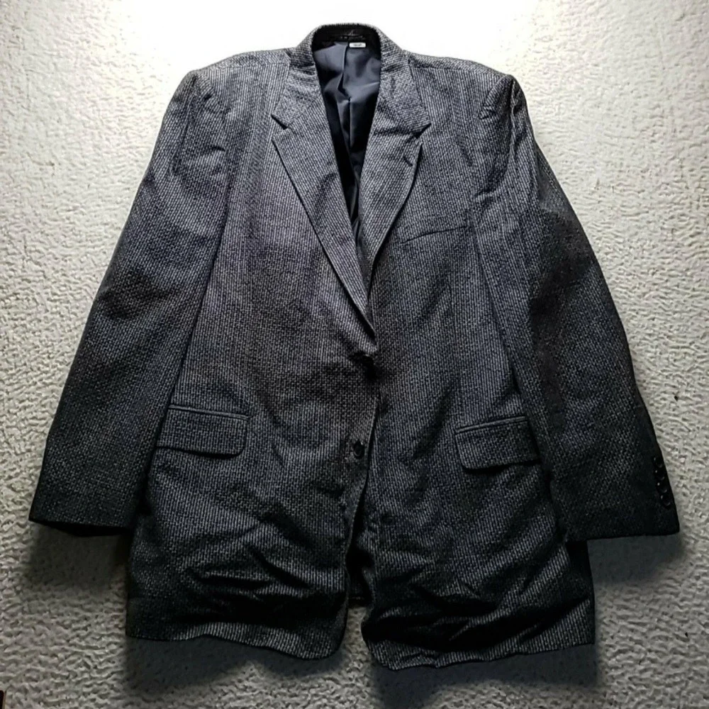 Norm Thompson Blazer Mens 46 Long Blue Check Silk Tweed Sport Coat Jacket